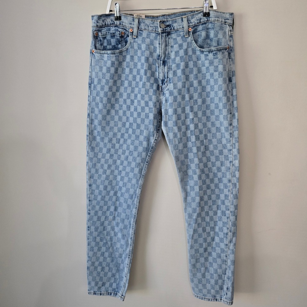 Levis 512 Slim Taper Mens 38x32 Light Wash Checkerboard Print Stretch Jeans